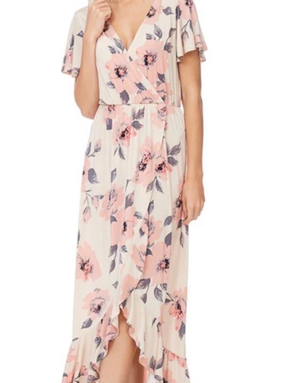 7th Ray Pink Floral High-Low Wrap Maxi Dress